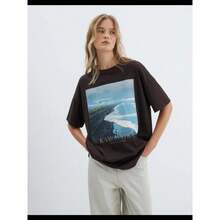 Camiseta de manga corta de algodón puro, estilo europeo y americano, a la moda, con estampados frescos y divertidos, novedad de verano. - Negro - Ver 1
