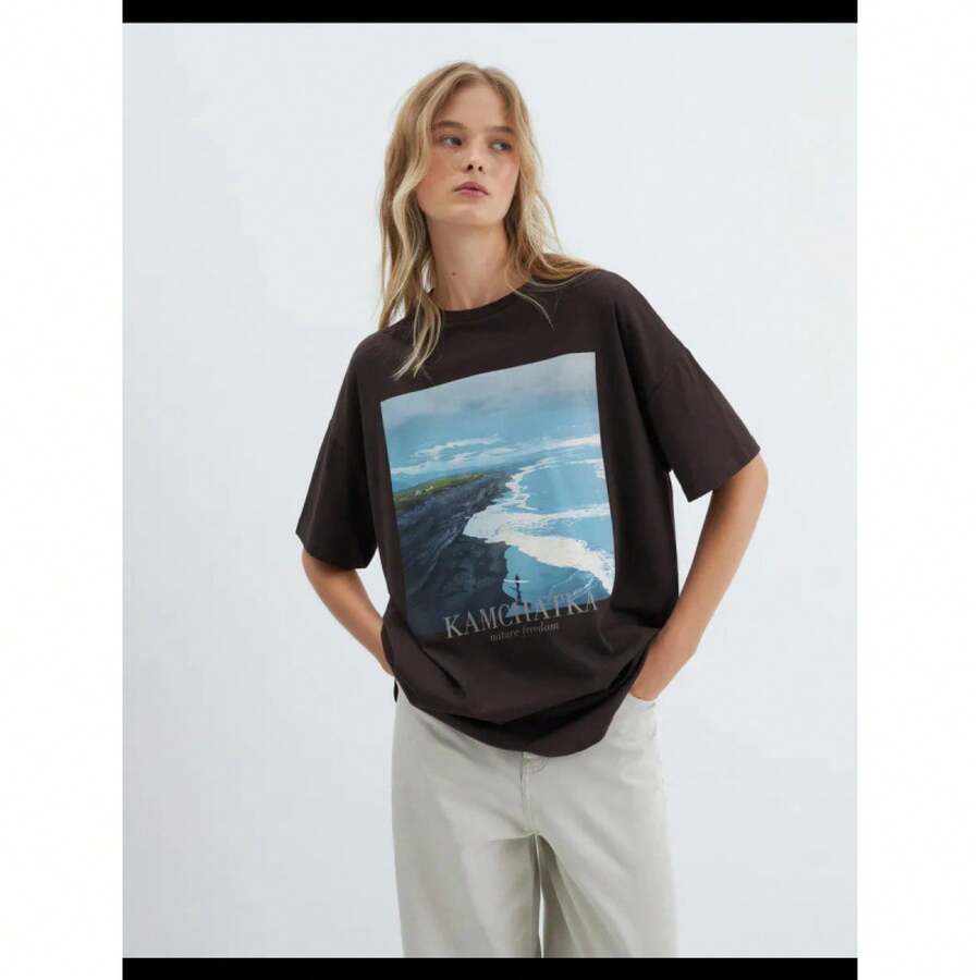 Camiseta de manga corta de algodón puro, estilo europeo y americano, a la moda, con estampados frescos y divertidos, novedad de verano. - Negro - Ver 1