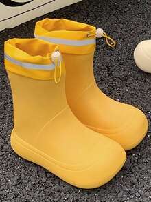 Women's Rain Boots, Cute & Sweet Style, Minimalist Fashion Color, Lightweight Thick Sole, Comfortable Drawstring Waterproof Outdoor Non-Slip Boots - Yellow - View 6