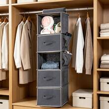 1pc/2pcs/4pcs Hanging Closet Organizer, 5-Tier Design With 3 Drawers And Side Pockets, Suitable For Dorm, Bedroom And Closet Organization, Fits Sweaters, Shirts, Shoes And Other Items, Comes With Hanging Multi-Layer Storage Bag And Clothing Hooks, Suitable For Clothing/Shoes Storage, Ideal For Closet, Home Storage, Multi-Layer Hanging Storage Bag - View 4