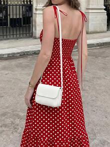 Đầm maxi nữ chấm bi trễ vai không tay dáng rộng chữ A, phong cách retro thanh lịch bohemian gợi cảm, thích hợp cho các câu lạc bộ, đi biển và các hoạt động thường ngày, phù hợp cho mùa xuân, hè và thu. - Nhiều màu - Xem 5