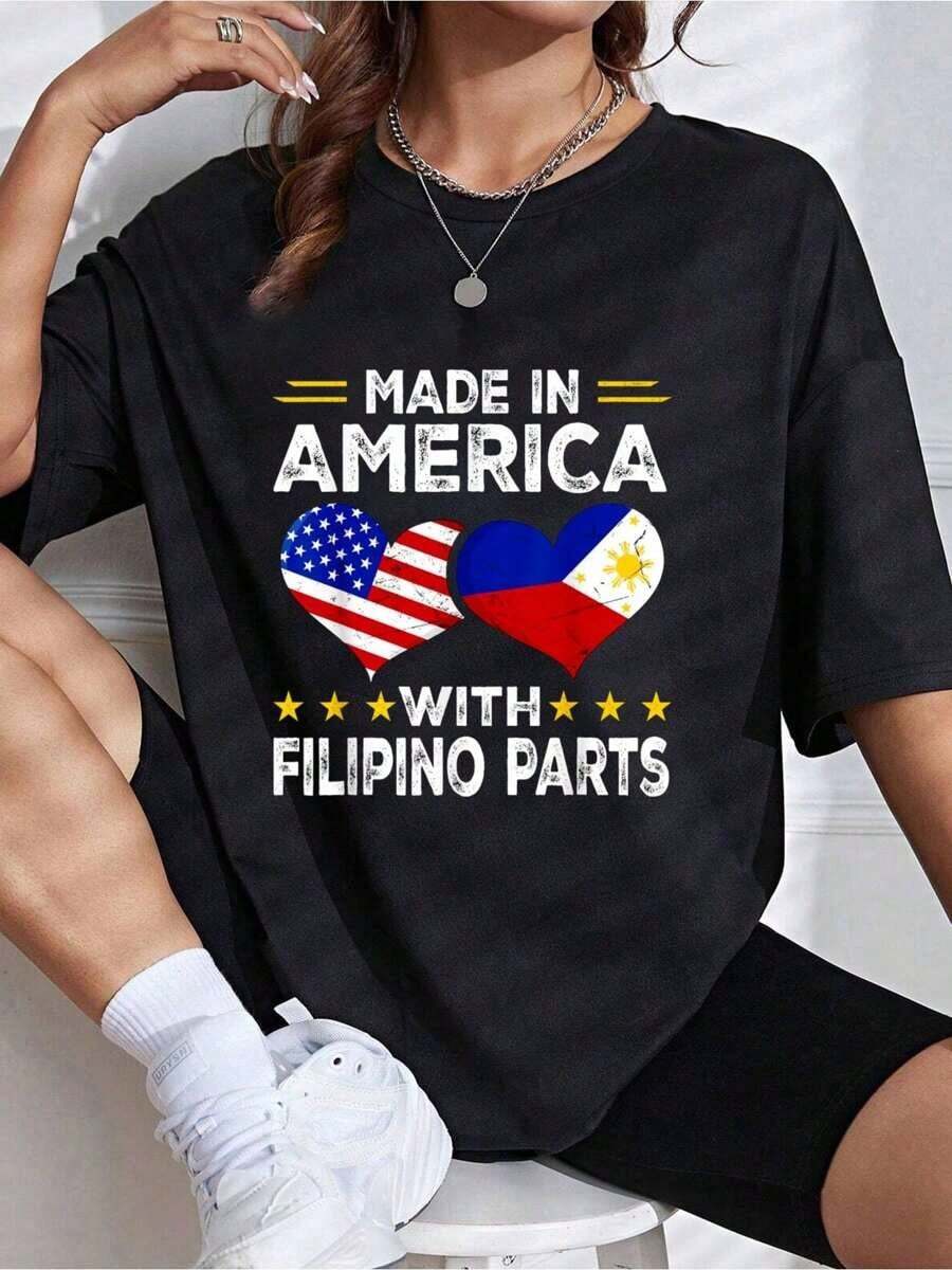 Camiseta con banderas filipinas para hombres y mujeres, estilo filipino-americano. - Negro - Ver 1