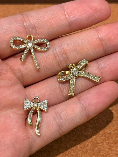 5pcs Gold UV Plating Bowtie Alloy Rhinestone Charm DIY Pendant For Jewelry Necklace Earrings Bracelet Making Connection Accessories Jewelry Supplies
