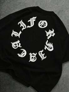 Camiseta Casual para Hombre con Estampado de Letras, Verano - Negro 3 - Ver 4