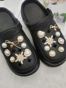 16PCS Golden Bowtie Star ABS Shoe Charms Accessories Bling Rhinestone Heart Clog Shoes Buckles DIY Decorations Faux Pearl Shoe Clips Ornaments - Multicolor - View 4