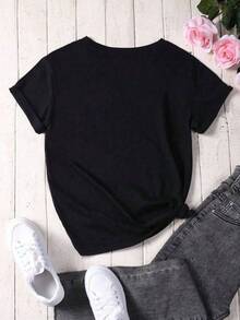 Camiseta de manga corta con estampado de diente de león y mariposa para mujer, camiseta gráfica para mujer 346Y - Negro - Ver 2
