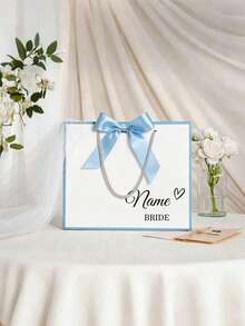 1pc Customized Wedding Gift Bag, Personalized Bridesmaid Gift Box, Bridal Party Favor Bag, Ribbon Tie Gift Bag For Birthday Engagement Graduation - Multicolor - View 3