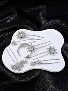 6pcs Snowflake Retro Palace Style Glass Bridal Hair Pins, Versatile Bride Six-Pointed Star Hair Accessories - Multicolor - View 15
