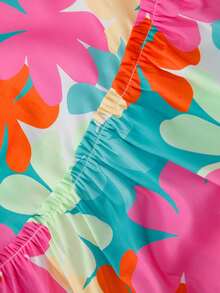 Blusa con cuello en V, mangas con volantes y estampado floral - Multicolor - Ver 11