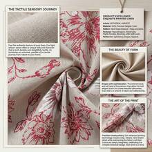 1 pieza Tela de lino con estampado floral rojo elegante pintado a mano, material de costura artístico de lujo, suave y transpirable con estampado floral rojo y blanco de gran tamaño, adecuado para prendas de vestir de alta gama, cortinas, decoración del hogar y proyectos DIY - 1 - Ver 3