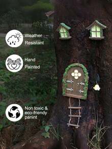 5.1 Inch Window Frame Set, Creative Fairy Garden Tree Decor, Yard Art Garden Sculpture Outdoor Decoration Accessory, Comes With Adorable Ladder, Exclusive For Yard - A - View 9
