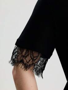 RoseArya Premium Cotton Lace Sleeve & Back T-Shirt - Black - View 5