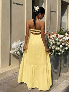 Vestido blanco sin tirantes con estilo bohemio, para primavera/verano - Amarillo - Ver 7