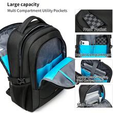 NEWHEY 18-Inch Travel Laptop Backpack, Large Capacity Multi-Compartment Laptop Bag, Men's School Backpack With USB Charging Port, Black - Multicolor - View 4