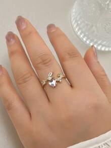 1pc Fashionable Heart Zirconia Open Ring, Sweet Luxury Gold Stackable Rings For Women, Y2K Style Pink & White Heart Zirconia Adjustable Gold Open Ring, Versatile Daily Wear, Multiple Styles Of Heart Drip Oil Rhinestone Rings, Gift For Girlfriend, Jewelry - Multicolor - View 18