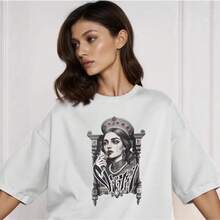 Blusa holgada vintage de verano, moderna y versátil, estilo europeo y americano, 100% algodón, estilo americano, que cubre el abdomen, estilo Hong Kong. - Blanco - Ver 2