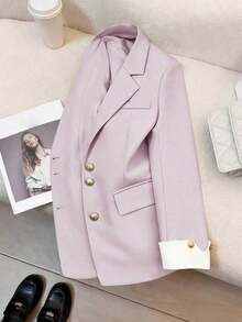Blazer casual con cuello de solapa y botones para mujer, primavera - Púrpura malva - Ver 2