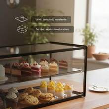 Vitrina Neutra Recta de Mostrador Rhino, 90 L, Vidrio Templado de 5 mm, Bordes de Aluminio, 2 Puertas Traseras, Exhibición Profesional para Panadería, Repostería y Productos de Impulso, VITNEU-90R - 1PC - Ver 5