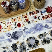 2米/卷 红色玫瑰PET和纸胶带 花瓶遮蔽胶带 3D水晶墨水装饰贴纸 适用于日记本剪贴簿文具 100厘米环扣 - PET Tape - 查看 1