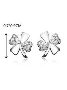 1 Pair S925 Sterling Silver Elegant Lucky Four-Leaf Clover Earrings, Meaning Good Fortune, Paired With Delicate Synthetic Zirconia Inlays, Low-Key Luxury, Low Allergy, Gentle And Atmospheric For Girl's Daily Wear, Vacation, Music Festival - Four-leaf Clover - View 9