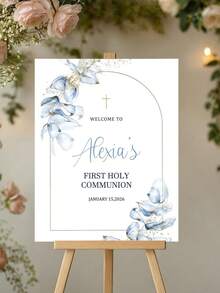 Personalized Religious Welcome Sign, Customized Text And Date Floral Arch Design, PVC Material For Baptism, Church Entrance Decor, Wedding And Home Celebration Arch Sign, Acrylic Wedding Sign - Multicolor - View 2