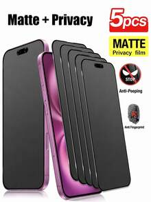 BOLLYMORE 5片装磨砂防窥屏保护膜，兼容 17/16ProMax/16E/16Plus/15ProMax/14/13/12/11/17e，2.5D防指纹磨砂防窥屏保护膜，全覆盖，陶瓷磨砂屏保护膜，9H防窥磨砂防窥膜 - 5件 - 查看 28
