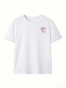 Ny trendig sommar-T-shirt, minimalistisk och avslappnad, med grafiskt tryck, rund hals, korta ärmar, vit färg, för kvinnor. - Vit - Visa 8