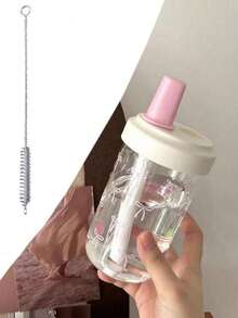 1个粉色蝴蝶结装饰500毫升/700毫升水瓶，珍珠奶茶风格夏季水杯，大容量加粗吸管塑料杯，适合女性和学生，旅行、日常使用、户外露营，女性礼物 - 彩色 - 查看 7