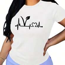 Women's Short Sleeve T-Shirts 2026, Plant Print Short Sleeve T-Shirt, Best Selling, Round Neck, Casual Style, Fashion Top For Summer And Spring, Y2k Women's Clothing. - 白色 - 查看 4