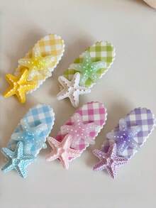 6pcs Girls Delicate Cute INS Style Versatile Hair Clips, Plaid 3D Starfish Side Bangs Decor Hairpins - Multicolor - View 13