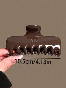 2pcs/1pc 4.13in/10.5cm Milk Tea/Brown Color Plastic Hair Clips, Fashionable Versatile Elegant Minimalist Solid Color Hair Claws, Suitable For Daily, Casual, Party, Commute, Beach, Bun, Ponytail, Washing Face, Makeup, Outfit Accessory (Single-Sided Gold Logo) - Multicolor - View 2