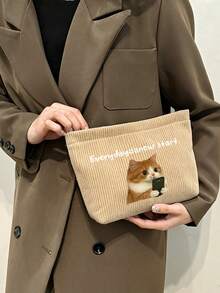 1pc Customizable Photo & Text Corduroy Makeup Bag, Personalized Printed Cosmetic Pouch, Multi-Functional Storage Bag For Women, Suitable For Travel And Daily Use - Multicolor - View 3