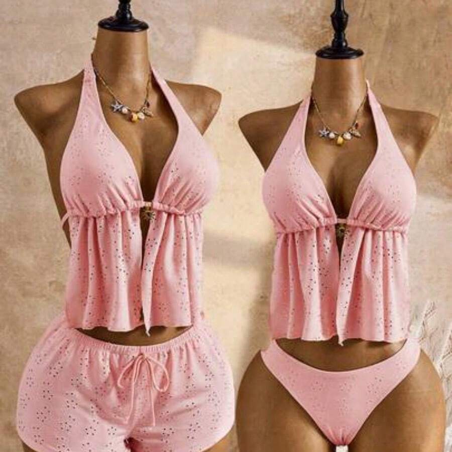 26SS Spring/Summer Vacation Beach Special Fabric Yellow Spaghetti Strap Mesh Embroidery Matching Triangle Bikini 3 Pieces Set 2026 New Women's Swimwear ArrivalFor School,Suitable For Holiday, Date, Afternoon Tea, Western, Cruise, Beach, Island, Road Trip, All Seasons, Music Festival, Boho Vacation,Bohemian Vacation, Chill Autumn ,Western Boho ,Elegant Tops For Women Women Summer 2 Pieces Sets Cream Two Pieces Set Women's Summer Sets Boho Two Pieces Set Summer Lounge Set - Rosa - Ver 1