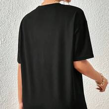 2025 Nueva Camiseta de Verano con Estampado de Mariposas, Estilo Europeo y Americano, Cuello Redondo, Casual y Sencilla, en Stock - Negro - Ver 3