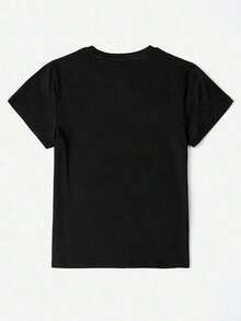 Camiseta de Verano para Mujeres con Estampado de Cabeza de Medusa y Perseus, Cuello Redondo, Manga Corta, Simple, Casual, Diario, Negra, Talla Grande - Negro - Ver 3