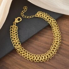 1 chiếc vòng tay kiểu dáng cổ điển thanh lịch mạ vàng 14K hình học rỗng với khóa cài, thích hợp cho nữ đeo hàng ngày và dự tiệc. - Vàng - Xem 1