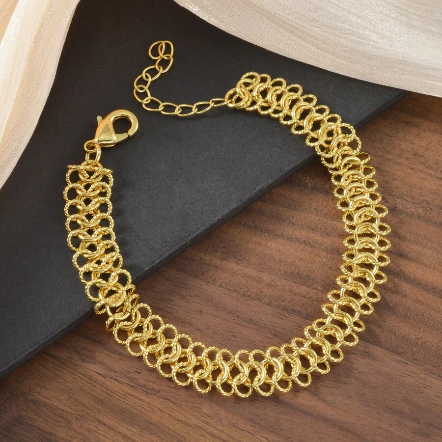 1 chiếc vòng tay kiểu dáng cổ điển thanh lịch mạ vàng 14K hình học rỗng với khóa cài, thích hợp cho nữ đeo hàng ngày và dự tiệc. - Vàng - Xem 1