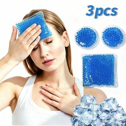 3Pcs Small Gel Ice Packs Set – 2 Round + 1 Square Reusable Cold Packs – Soft Flexible Cooling Pads For Face, Body, Arms, Legs – Portable Ice Bags For Travel, Gym, Home – Daily Cooling Essential