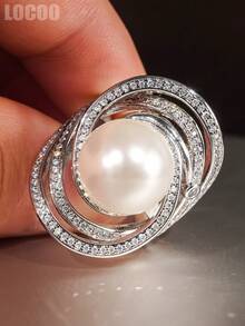 1pc Luxurious Cubic Zirconia & Faux Pearl Ring, Suitable For Women, Ideal For Weddings, Engagements, Anniversary Parties, Valentine's Day Gifts - 3# - View 8