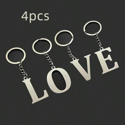 Set da 4 portachiavi con lettere, portachiavi con lettera LOVE in inglese, ciondolo a forma di lettera in acciaio inossidabile spesso 2mm