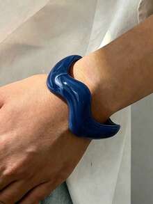 1pc/3pcs Vintage Minimalist Wavy Acrylic & CCB Material Blue Open Bangle Bracelet, Suitable For Women's Daily Wear, Stackable, Perfect Gift Choice For Holidays - Blue - View 2