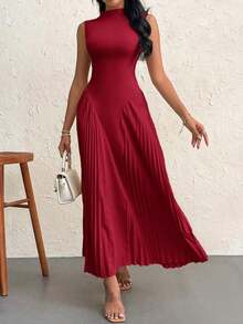Vestido elegante de línea A ajustado con pliegues para mujeres - Burdeos - Ver 8