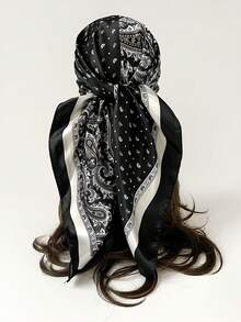 1pc Elegant Cashew Print Spring Bandana Scarf Head Wrap Tie Decorative Silk Scarf - Multicolor - View 5