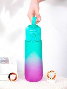1 pieza Botella de agua con degradado con 1 sabor aleatorio de cápsulas perfumadas, botella de agua sin azúcar ni calorías con pajita para exteriores, a prueba de fugas para gimnasio, correr, deportes, adecuada para deportes al aire libre - Multicolor - Ver 5
