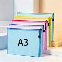 彩色A3 PVC拉链文件收纳袋 - 耐用、时尚的文件整理袋，适用于学校和办公室，文件收纳|亮丽设计|彩色文件袋，纸张收纳 - 彩色 - 查看 2