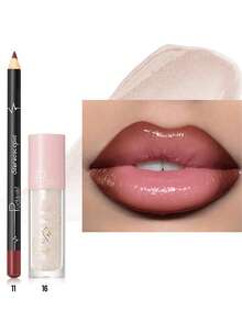 Pudaier 2-In-1 Lip Set: Moisturizing Lip Liner Pencil And Lip Gloss | Waterproof And Smudge-Proof, Defines Lip Shape, Universal Shades | Ideal Valentine's Day Gift - 11+16 - 查看 6