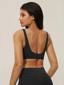 TimeOff 1pc Women V-Neck Backless Solid Color Workout Running Tank Top Sports - Black - View 3