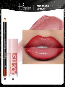 Pudaier 2-In-1 Lip Set: Nourishing Lip Liner Pencil And Lip Gloss | Waterproof & Long-Lasting, Shaping Lips, Universal Shades | Ideal Valentine's Day Gift - 09+03 - 查看 8