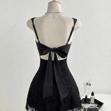 Women's Casual Sexy Backless Lace Cinched Waist Dress Women Dress Vintage Strapless Dress Black Winter Lace Dress Black Dress Elegant Dress - Negro - Ver 3