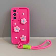 (Place An Order, Follow The Store And Favorite The Product To Get A Free Lanyard) Ladder Rose Red/Soft Flower/Pearl/Woven Rope/Free Gift Rope/Phone Case/Compatible With Iphone 17, Transparent Shockproof Protective Cover Ladder Rose Red/Soft Flower/Pearl/Woven Rope/Free Gift Rope/Fit For Galaxy - Hot Pink - View 4